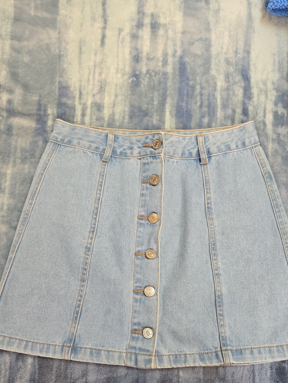 Forever 21 Light Blue Button-Front Denim Mini Skirt